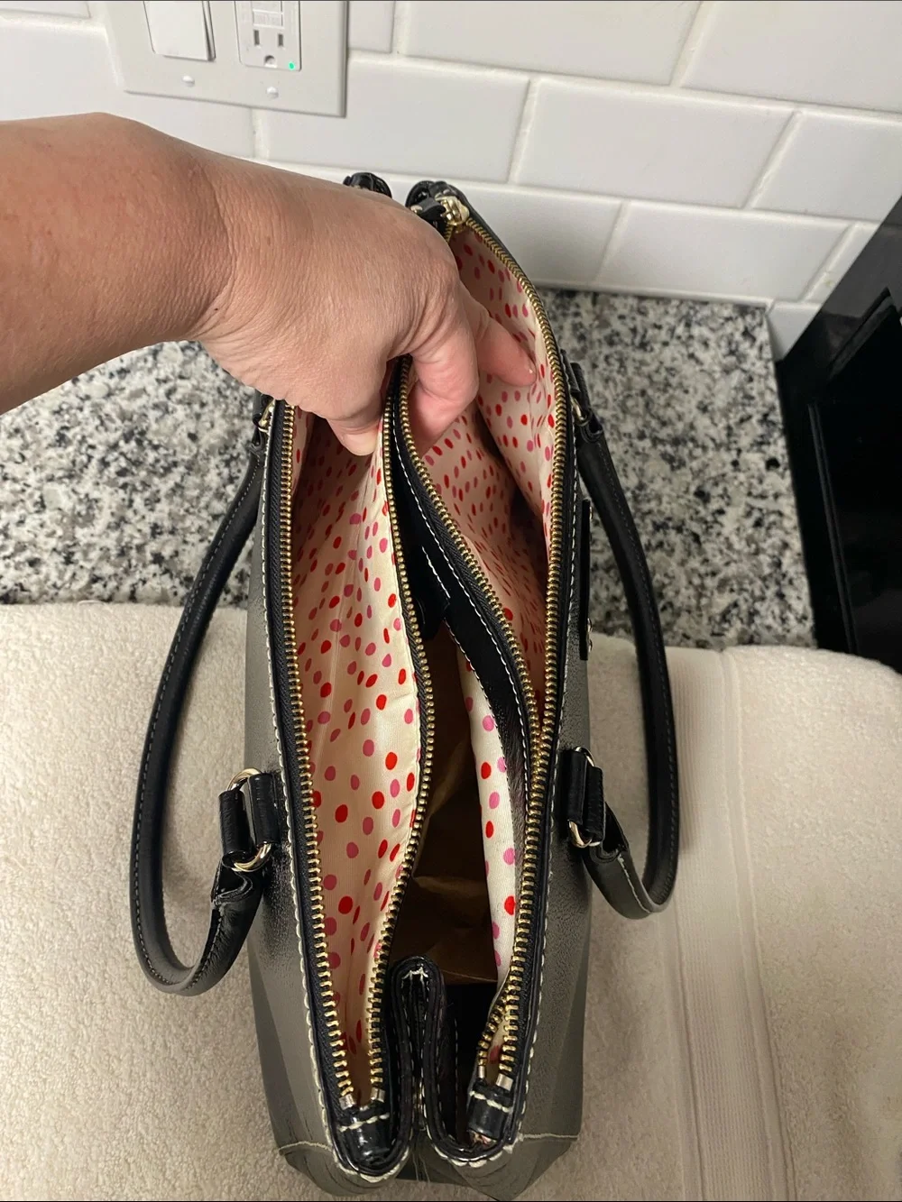 kate spade Black Pebbled Leather Satchel with Gold Hardware
